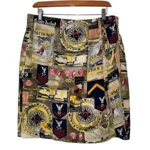 Vintage August Silk 100% Silk Nautical Map Compass Sailing Novelty Mini Skirt